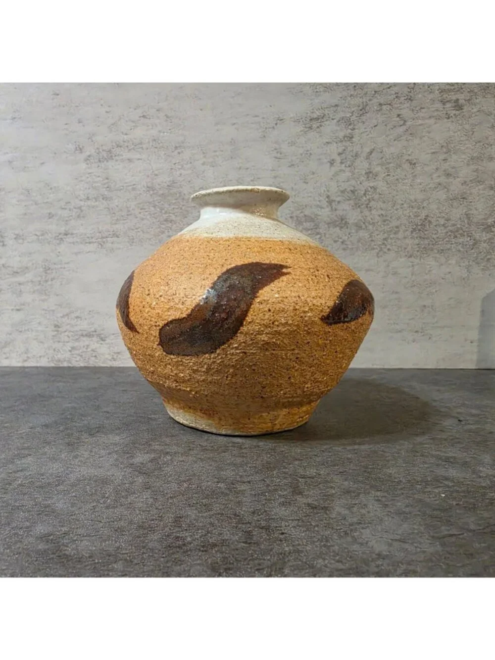 Vintage Mid Century Studio Pottery Weed Pot Vase Signed Mayer Shino Glaze 4”